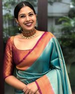Thumbnail for DEIANA'S Beautiful Golden Jari with New Design Soft Lichi Silk Saree - Sky Blue - Distacart