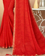 Thumbnail for Red Chiffon Leheriya Printed Saree With Unstitched Blouse Piece - Swarna - Distacart
