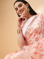 Thumbnail for Peach Lycra Sequin Embroidery And Frills Saree - Norita Hit Design - Distacart