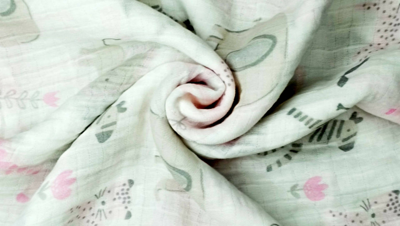 Kindermum Organic Cotton Muslin Swaddle Blanket 100 Cm X 100 Cm - Set Of 2 - Jungle Safari And Tiny Animals - Distacart