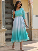 Thumbnail for Juniper Women Teal Georgette Embroidered Maxi Dress - Distacart