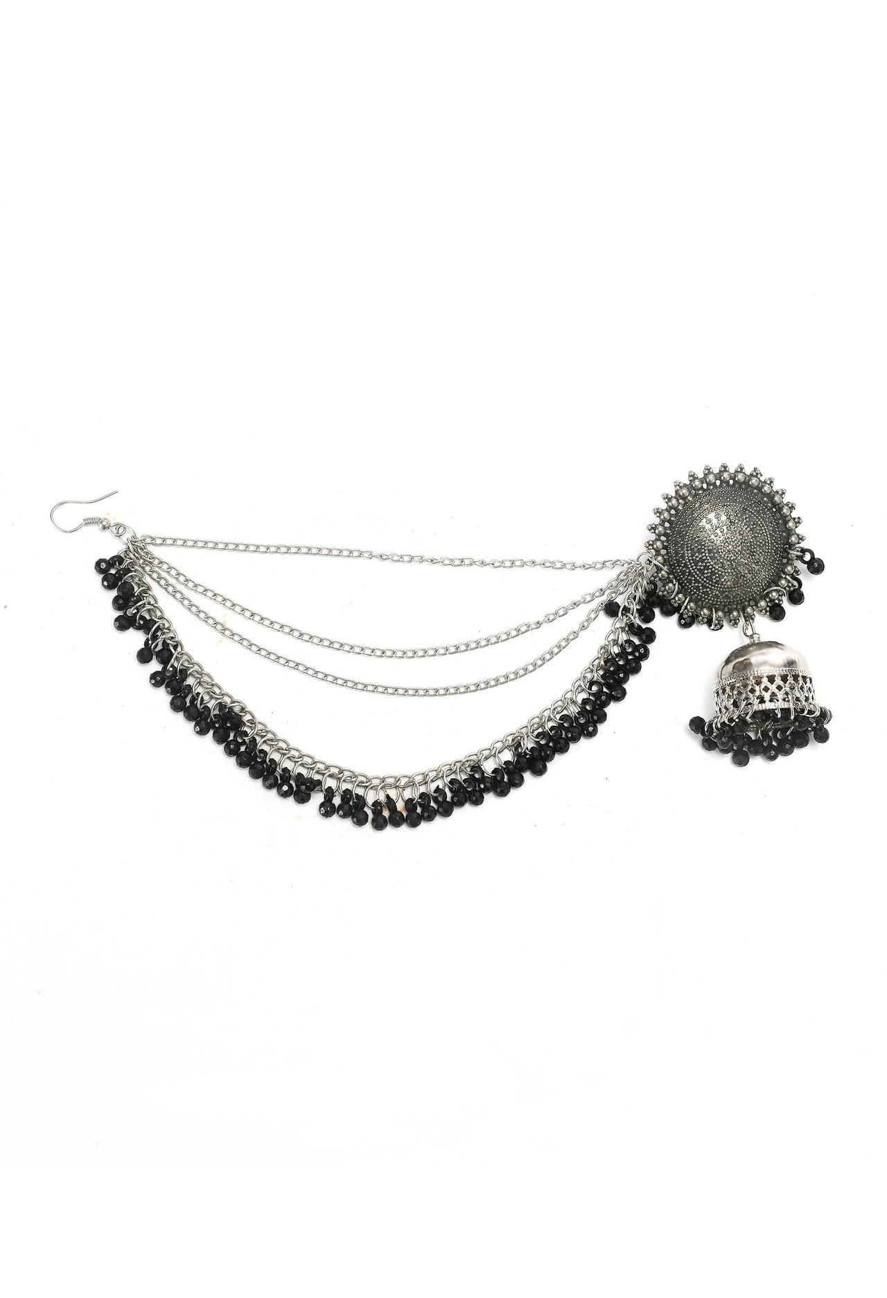 Mominos Fashion Johar Kamal Bahubali Black Beads Earrings With Tikka - Distacart