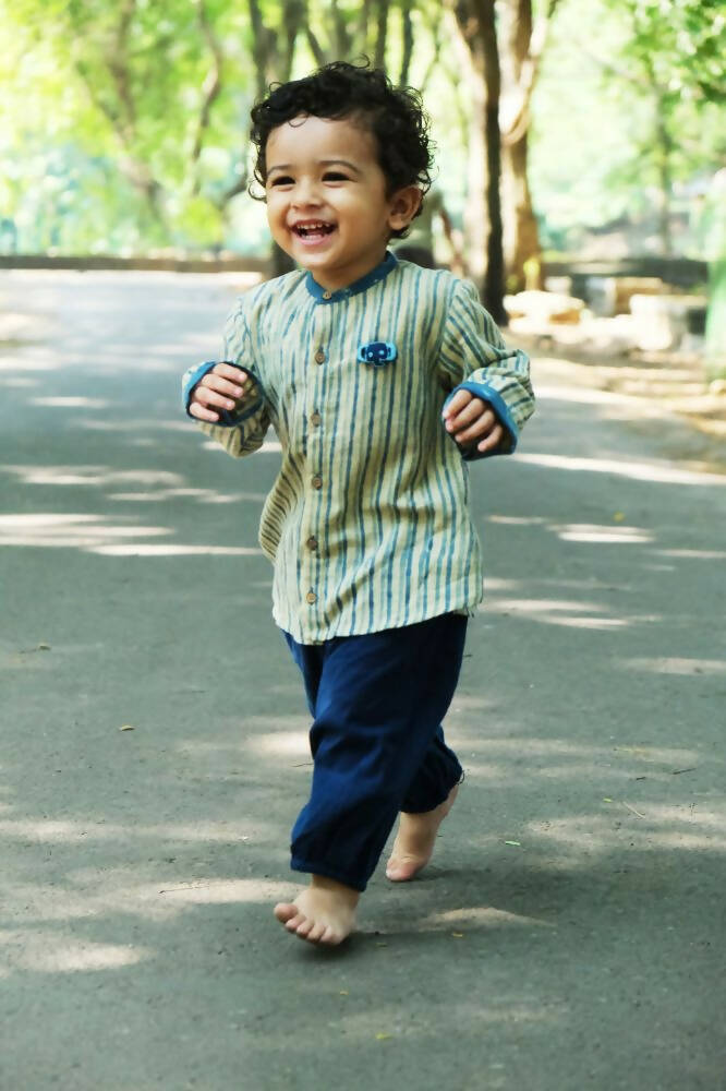 Mhyssa Manny Full Sleeve Beige T-shirt With Blue Pants Set For Kids - Distacart