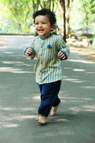 Mhyssa Manny Full Sleeve Beige T-shirt With Blue Pants Set For Kids - Distacart