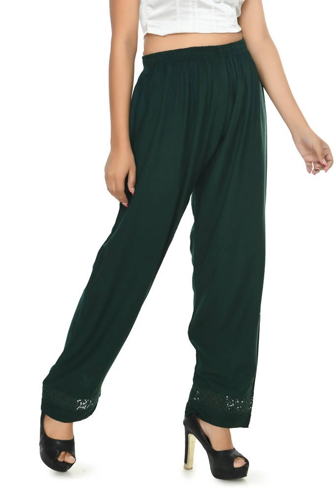 Mominos Fashion Moeza Reyon Cotton Bottle Green Straight Palazzo