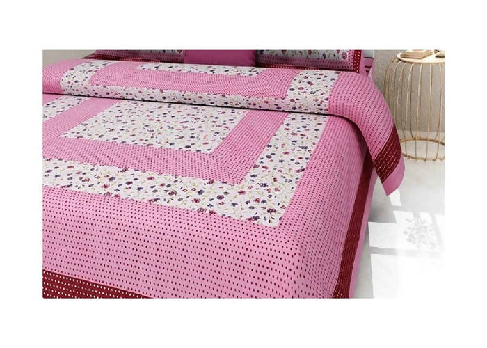 Vamika Printed Cotton Pink Bedsheet With Multicolor Pillow Covers (LEOC_BINDI_P) - Distacart