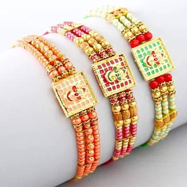 Set of 3 Meenakari Rakhi and Cashew Jar - Distacart