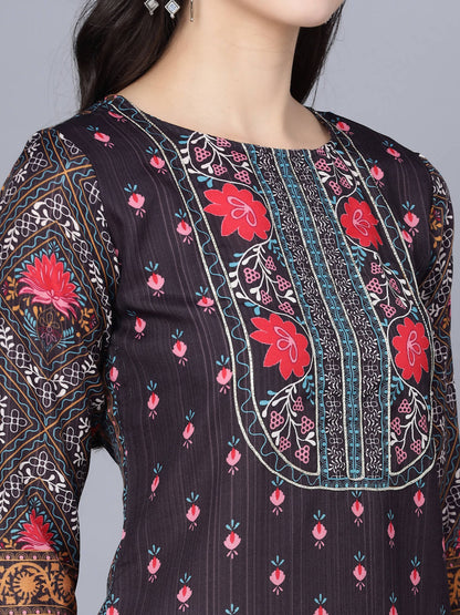 Myshka Women Multicoloured Ethnic Motifs Printed Mirror Work Kurta - Distacart