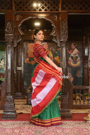 Very Much Indian Handloom Cotton Viscose Ilkal Saree Bright Green With Red Border - Distacart