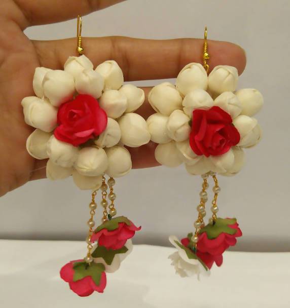 Pink and White Floral Earrings