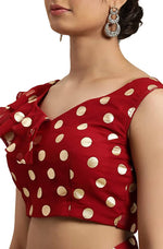 Thumbnail for Janasya Women's Red Poly Georgette Printed Saree With Blouse Piece