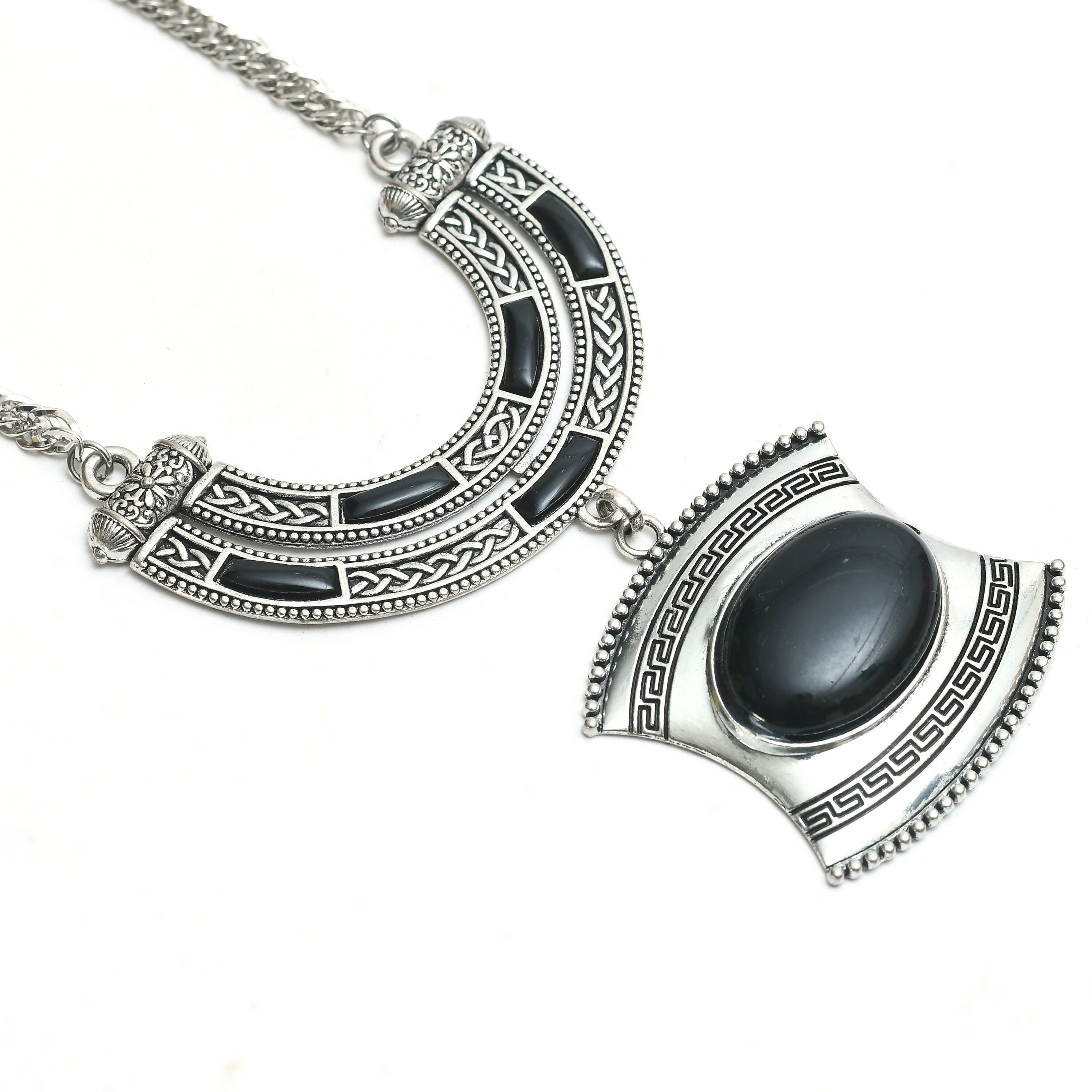 Mominos Fashion Johar Kamal Oxidised Silver-Plated Stone Work Long Necklace Handicraft - Distacart