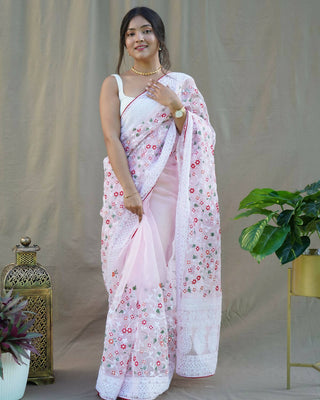 Vastrasky Baby Pink Organza Saree - Distacart