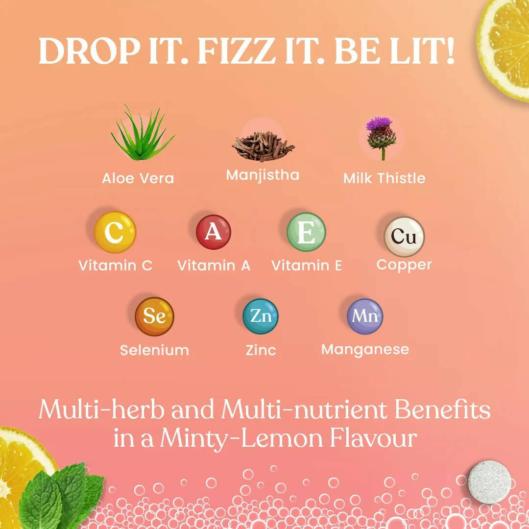 Kapiva Ayurveda Radiance Fizz Happy Skin Effervescent Tablets - Minty Lemon - Distacart