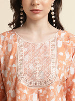 Thumbnail for Orange Poly Crepe Digital Printed Top with Matching Bottom - Preeti - Distacart