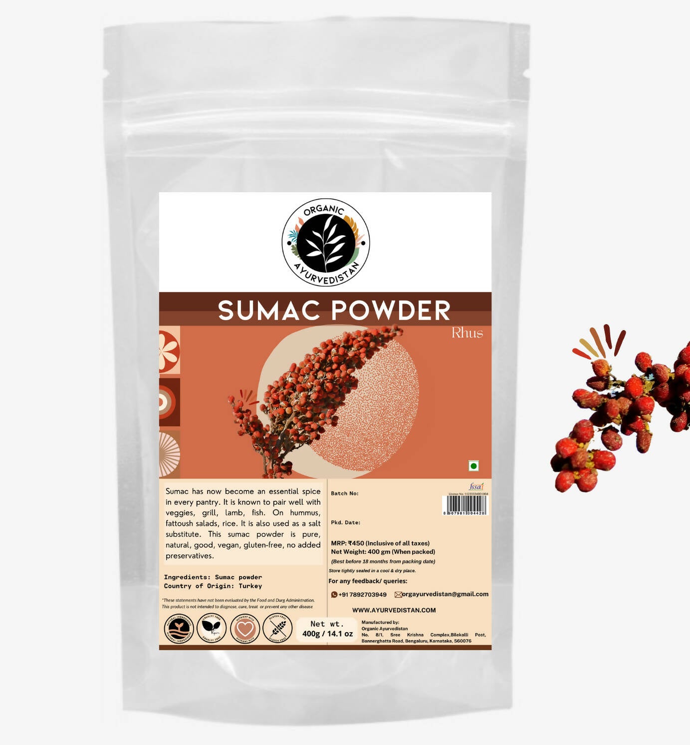 Organic Ayurvedistan Sumac Powder - Distacart