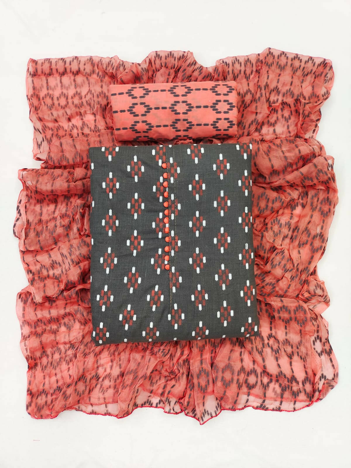 Grey Cotton Printed Unstitched Dress Material - Amara - Distacart