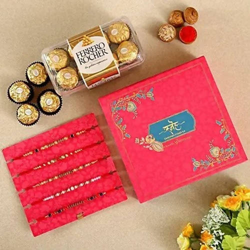 Pretty Designer Rakhi Set With 16 Pcs Ferrero Rocher