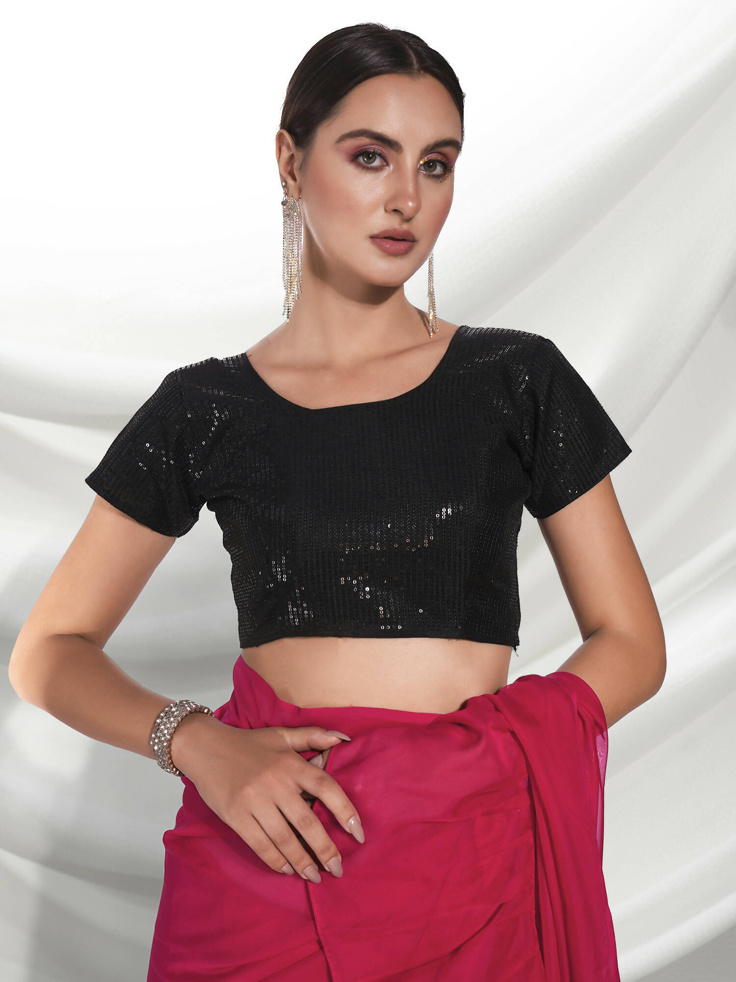 Pink Organza Solid Saree With Unstitched Blouse Piece - Shanaya - Distacart