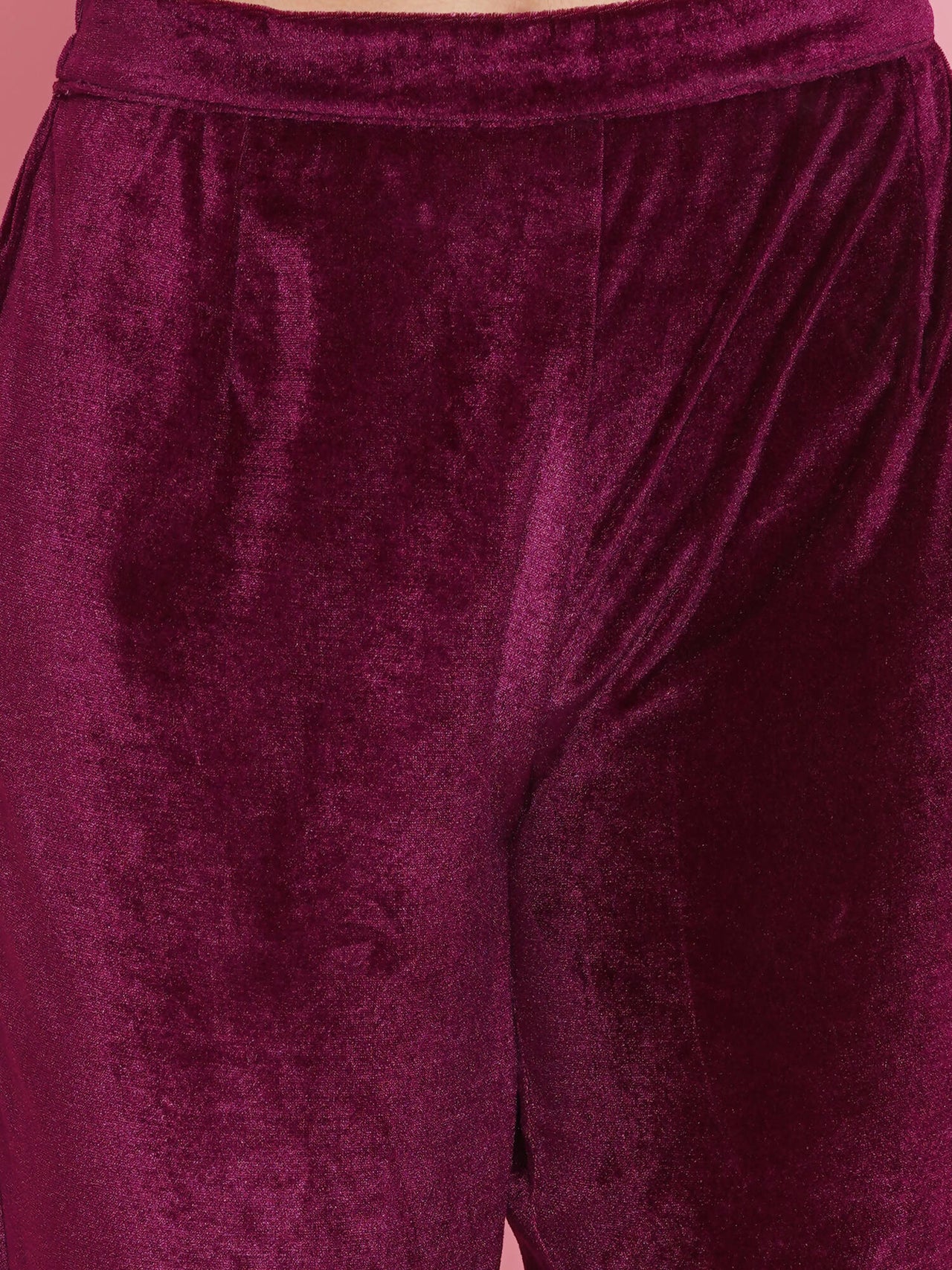 Women Republic Burgundy Velvet Kurta With Attached Neckalace,Belt And Pant - Distacart