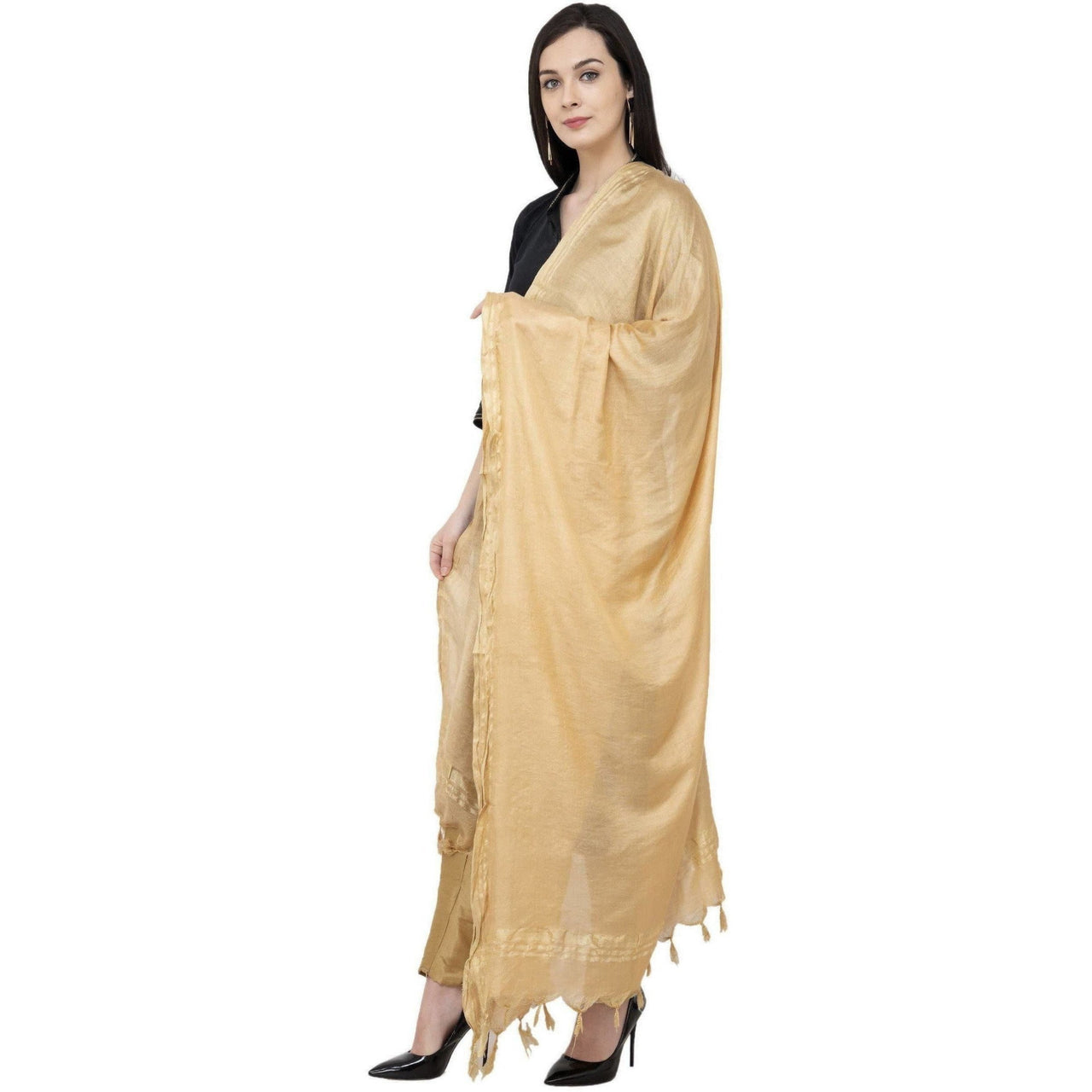 A R Silk Golden Border Regular Dupatta Color Golden Dupatta or Chunni