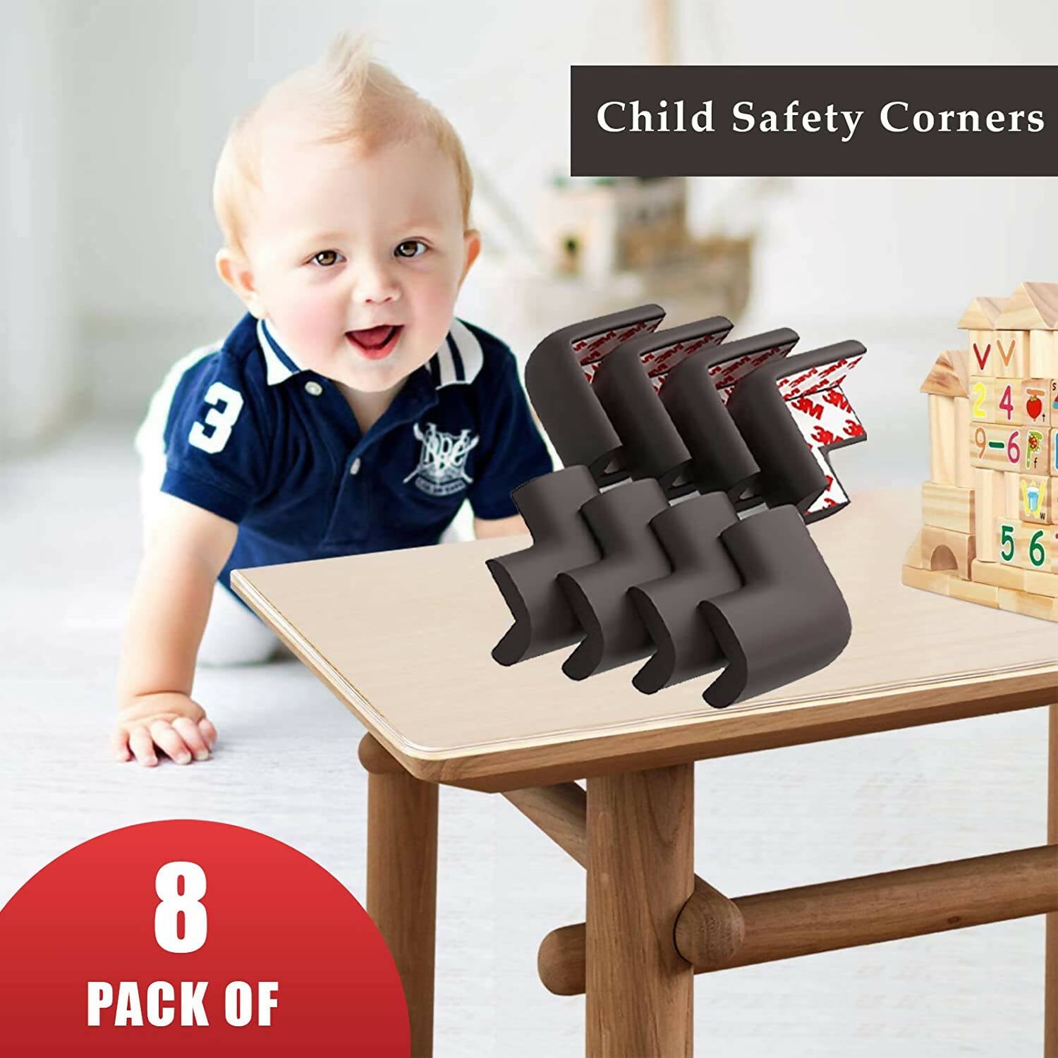 Safe-O-Kid Corner Guards Cushions, U Shaped, Large Size,Brown - Distacart