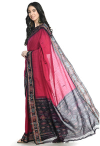 Thumbnail for Vamika Sambalpuri Ikat Cotton Rekhabala Buti Magenta & Black Saree - Distacart