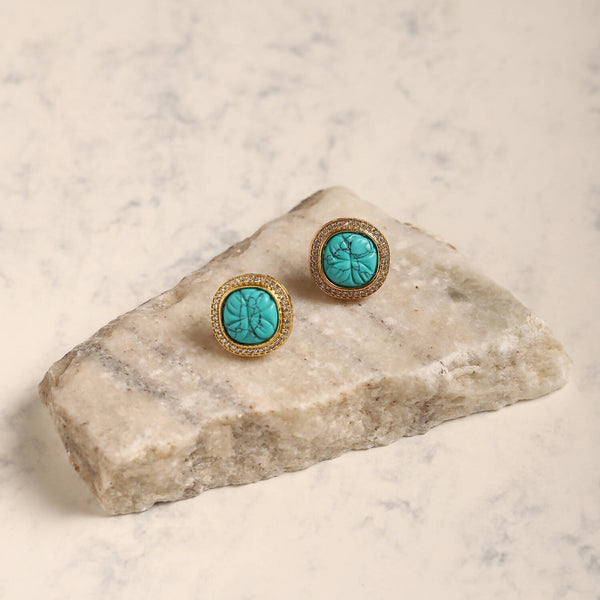 Blue Gold Plated Handcrafted Studs Earrings - Ruby Raang - Distacart