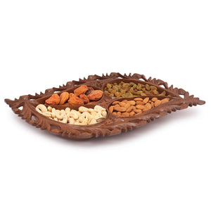 Nizalia Carved Chinar Leaf Handmade Walnut Wood Serving Bowl