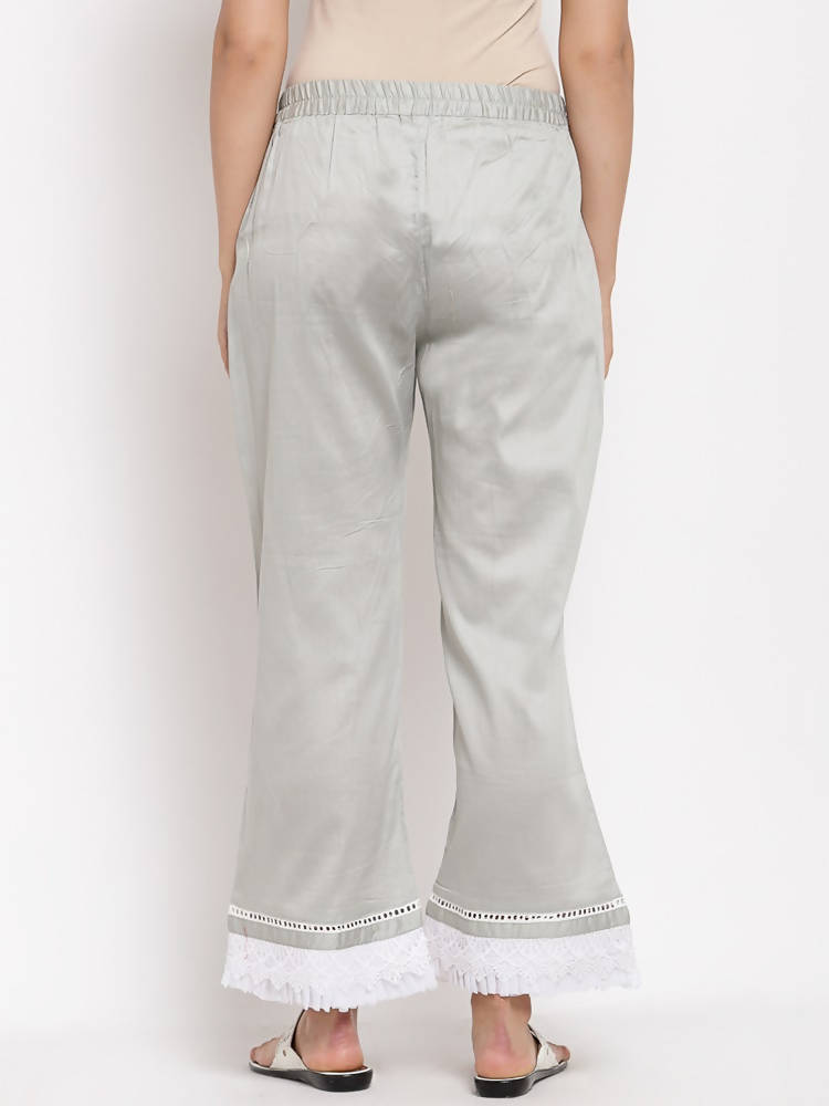 Myshka Beautiful Women's Grey Cotton Solid Casual Trouser
