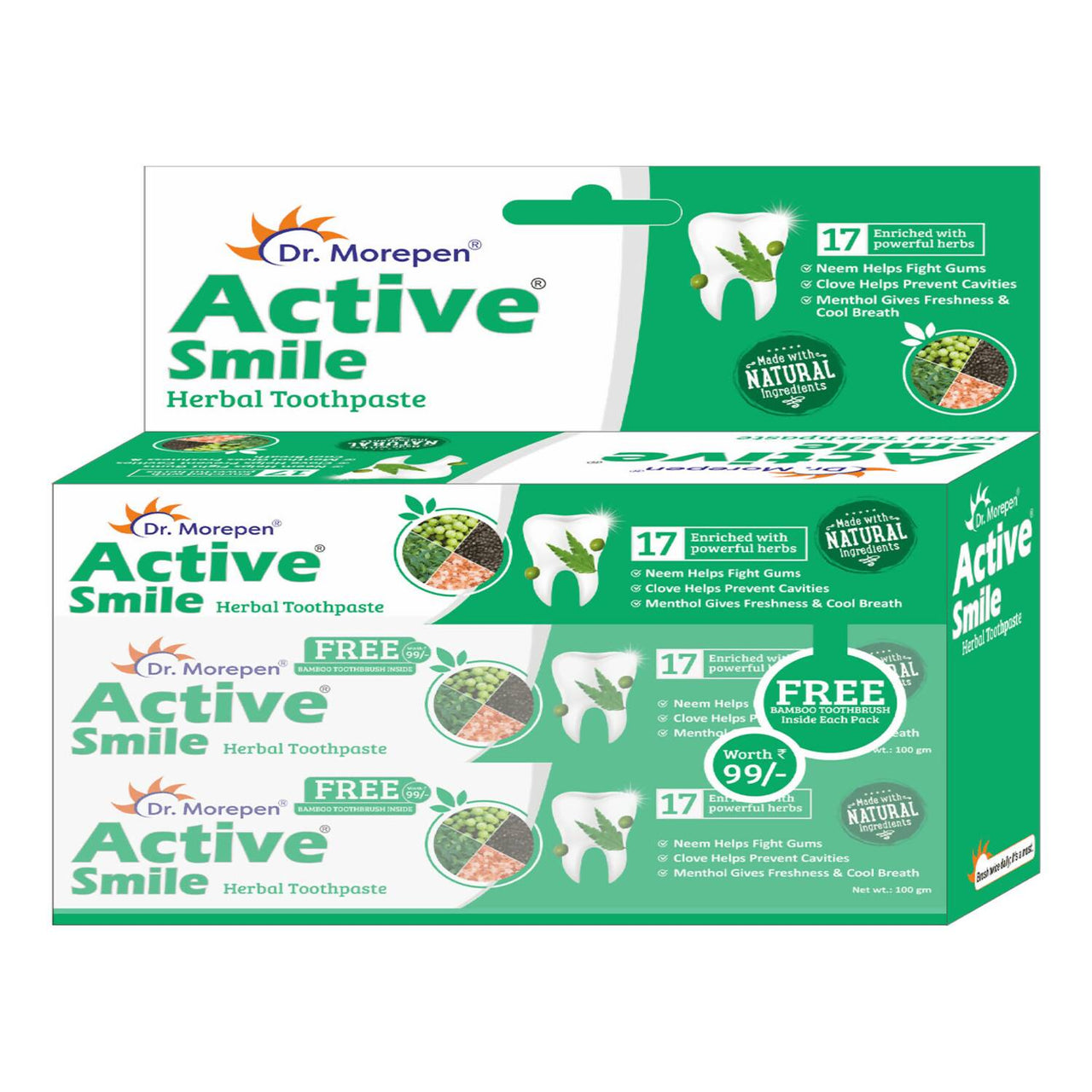 Dr. Morepen Active Smile Toothpaste with Bamboo Brush - Distacart