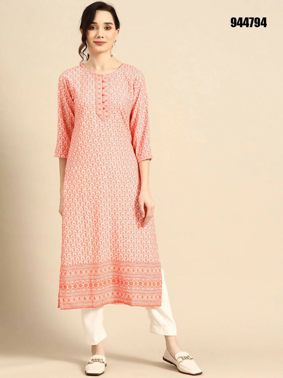 Deeps women's Orange Embroidered Rayon Kurta - Distacart