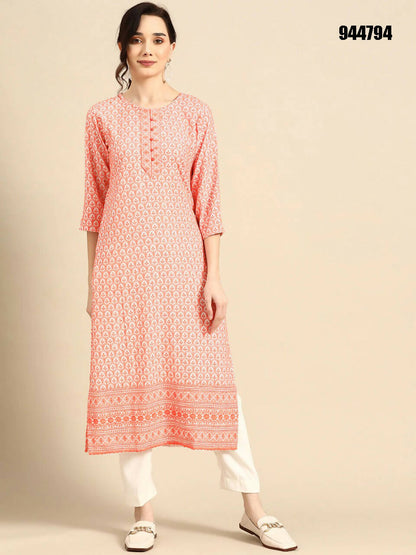 Deeps women's Orange Embroidered Rayon Kurta - Distacart