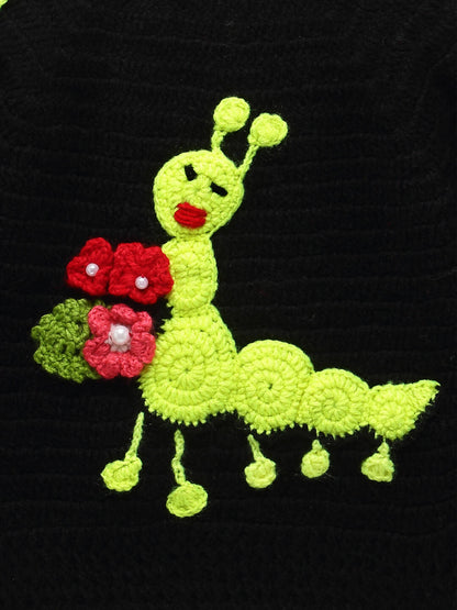 Chutput Kids Black Coloured Solid Pullover For Baby Boys with Caterpiller Applique Detail - Distacart