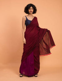 Thumbnail for Suta Purple Maroon Colourblocked Cotton Acrylic Saree - Distacart