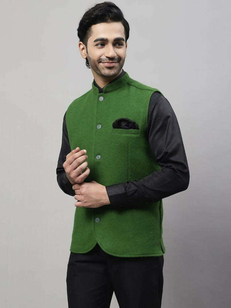 Even Apparels Pure Wool Nehru Jacket - Green - Distacart