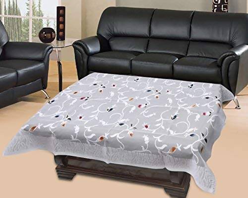 Yellow Weaves Polyester Floral Rectangular Designer Net Fabric Center 4 Seater Table Cover - White - Distacart