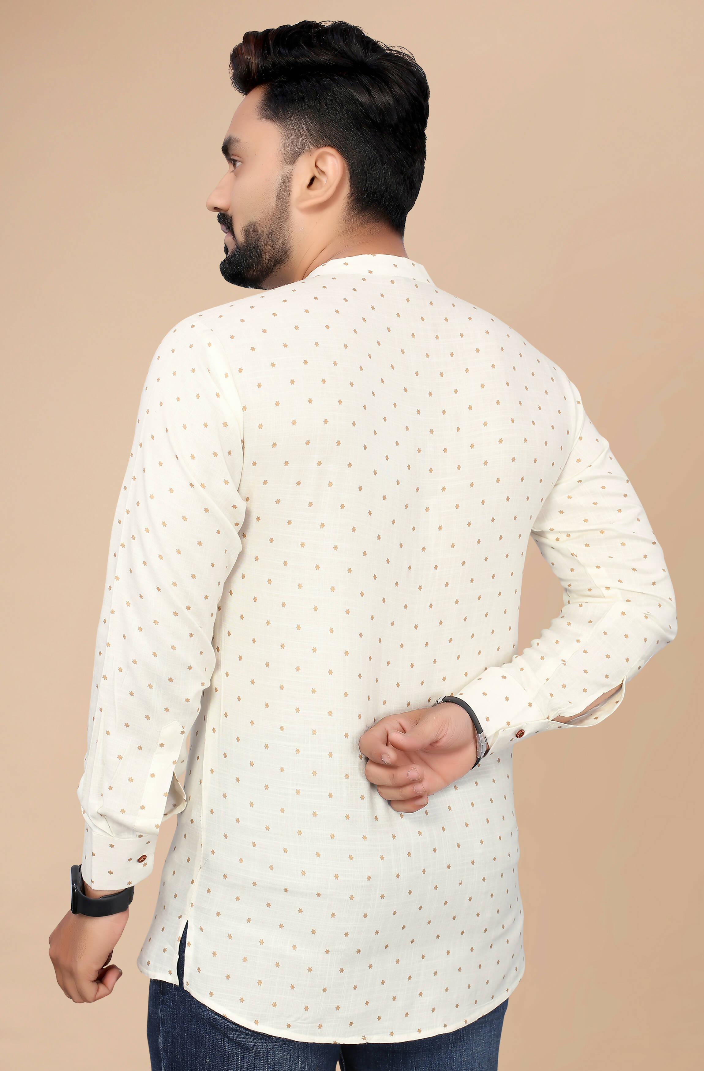 Mens Off White Viscose Foil Print Kurta - Mahotsav - Distacart