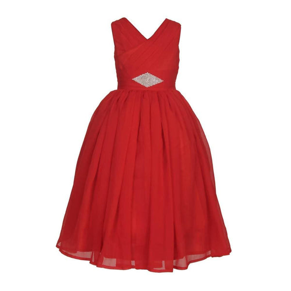 Asmaani Baby Girl's Red Color Satin A-Line Maxi Full Length Dress (AS-DRESS_22019) - Distacart