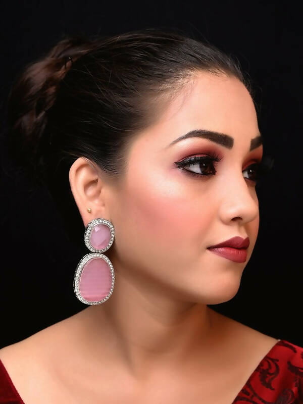 Smart Dangler With Rhino Stone Border Beige Earrings For Women and Girls By House of Ree - Distacart