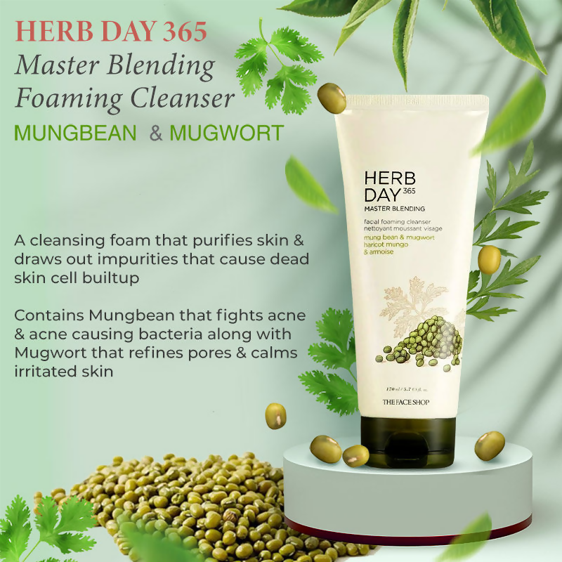 The Face Shop Herb Day 365 Master Blending Foaming Cleanser- Mungbean & Mugwort - Distacart