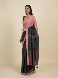 Thumbnail for Suta Grey Peach-Coloured Pure Cotton Saree - Distacart