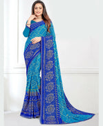 Thumbnail for Sky Blue Georgette Bandhani Printed Saree With Unstitched Blouse Piece - Jyoti - Distacart
