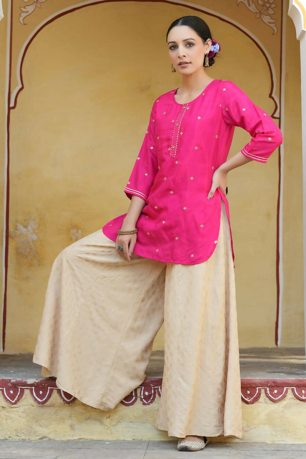 Juniper Women Fuchsia Shantoon Embroidered Straight Tunic - Distacart