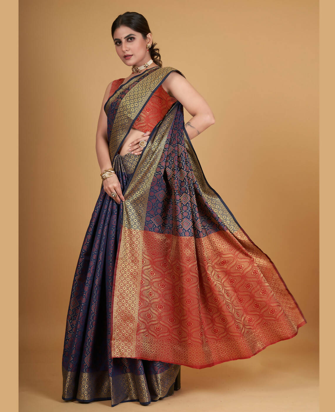 Dark Blue Silk Woven Design Saree With Unstitched Blouse Piece - Akshita - Distacart