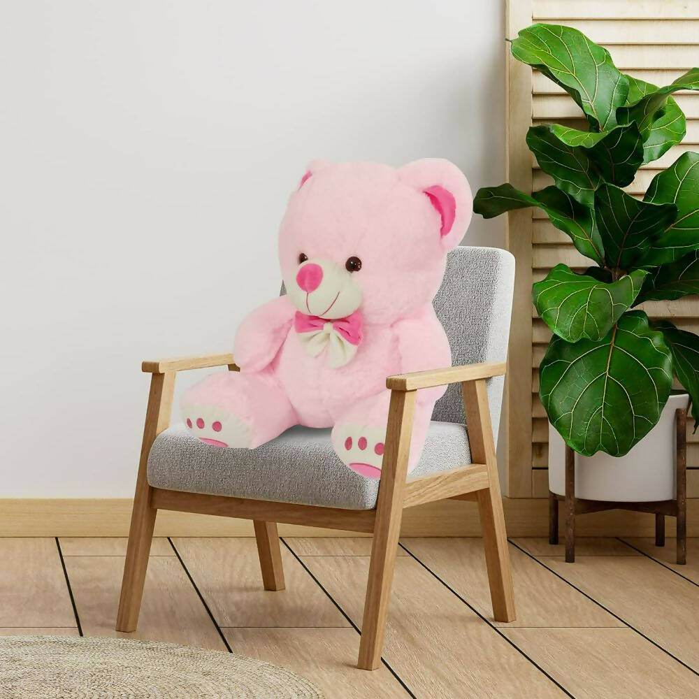 Webby Plush Cute Sitting Teddy Bear Soft Toys With Neck Bow And Foot Print, Pink - Distacart