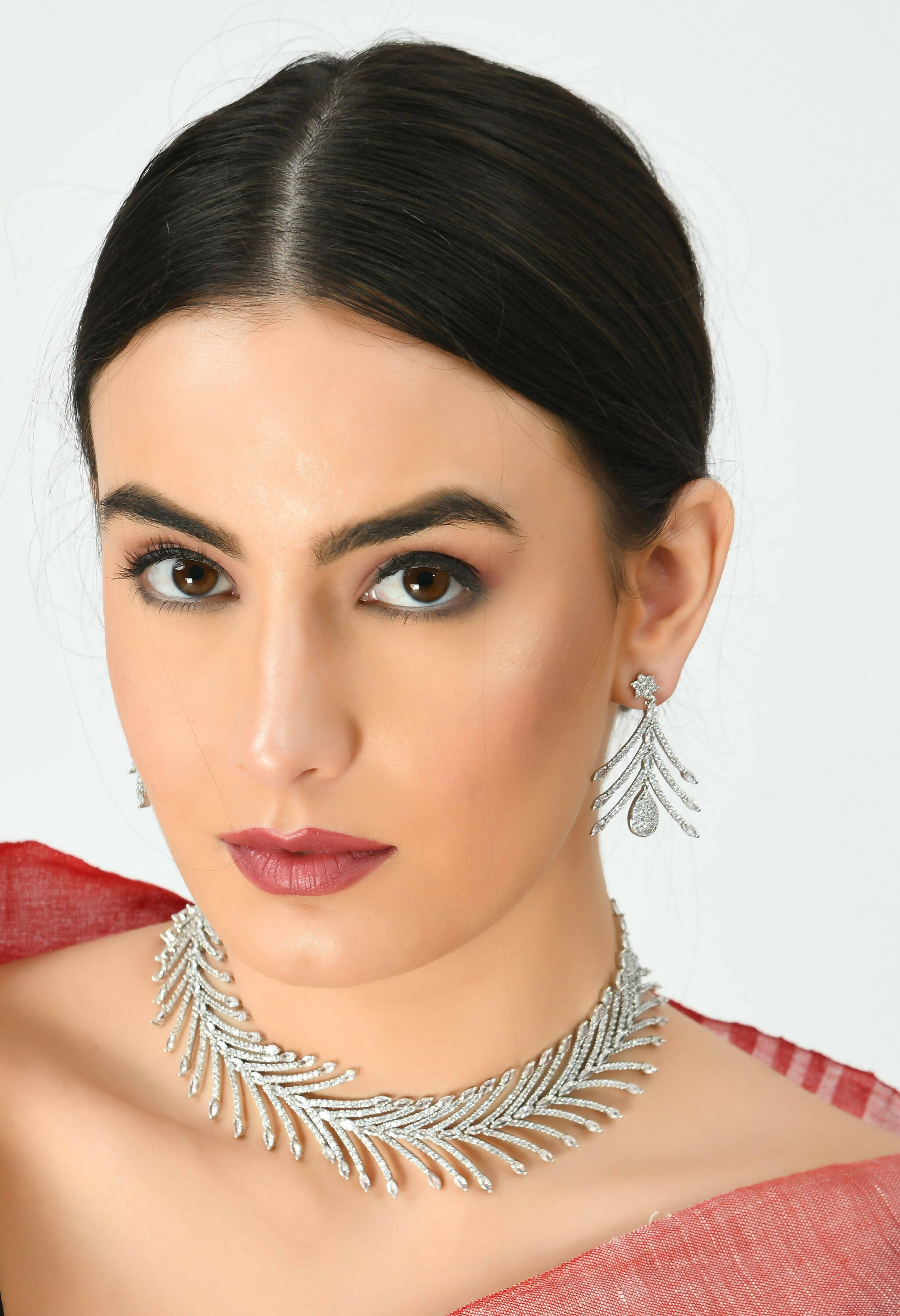 Mominos Fashion Johar Kamal Silver-Plated American Diamond White Choker Set - Distacart
