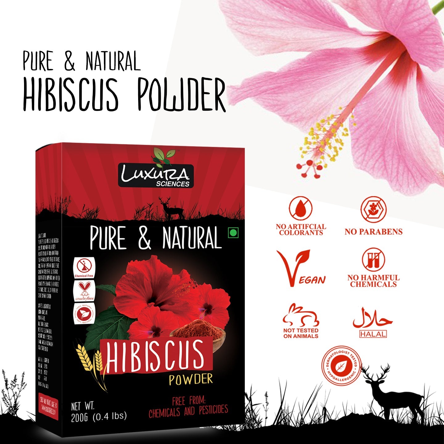 Luxura Sciences Hibiscus Powder For Hair Improvement - Distacart