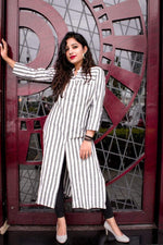 Thumbnail for Jompers Women Grey & Off-White Striped Cotton Straight Kurta - Distacart