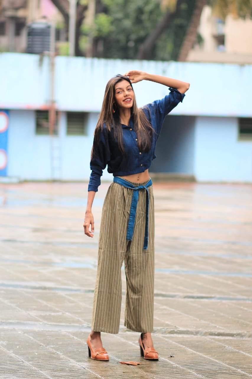 Jompers Women Olive Green & Black Striped Straight Palazzos - Distacart